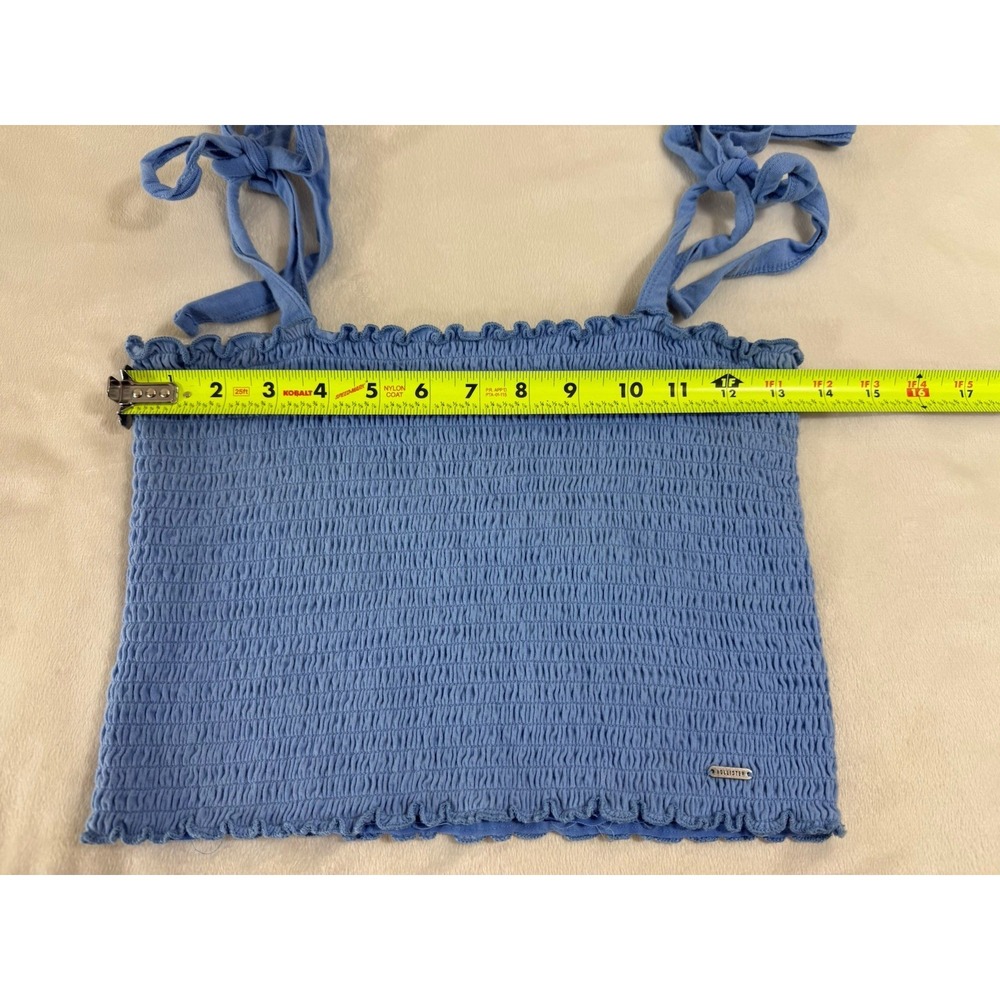 Hollister Smocked Crop Top Women L Blue Tie Strap Coquette Cottagecore - Picture 6 of 8